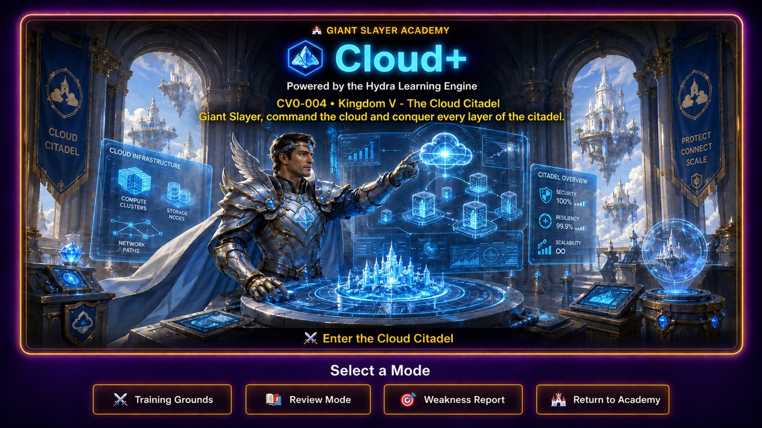 A male cloud commander operating the Giant Slayer Academy Cloud Citadel